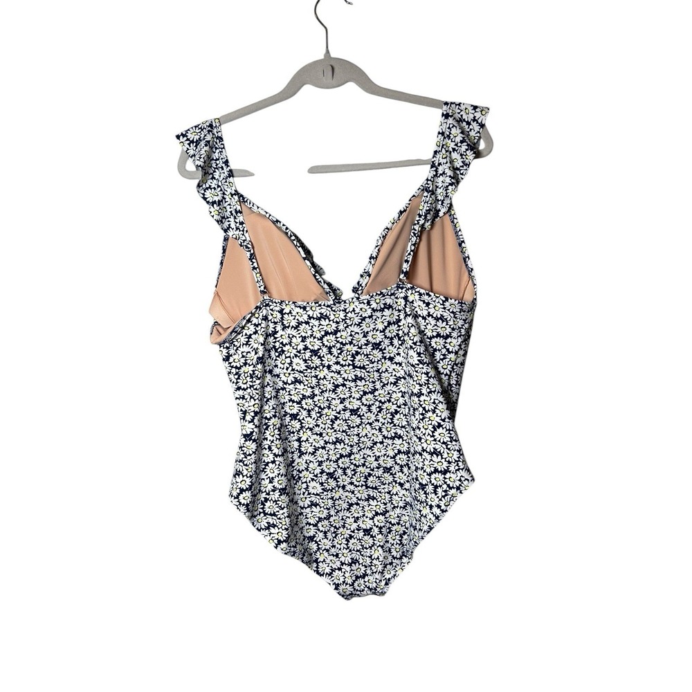J. Crew Women's XL Daisy Floral One Piece Swimsuit Ruffle V Neck Navy - Picture 7 of 9